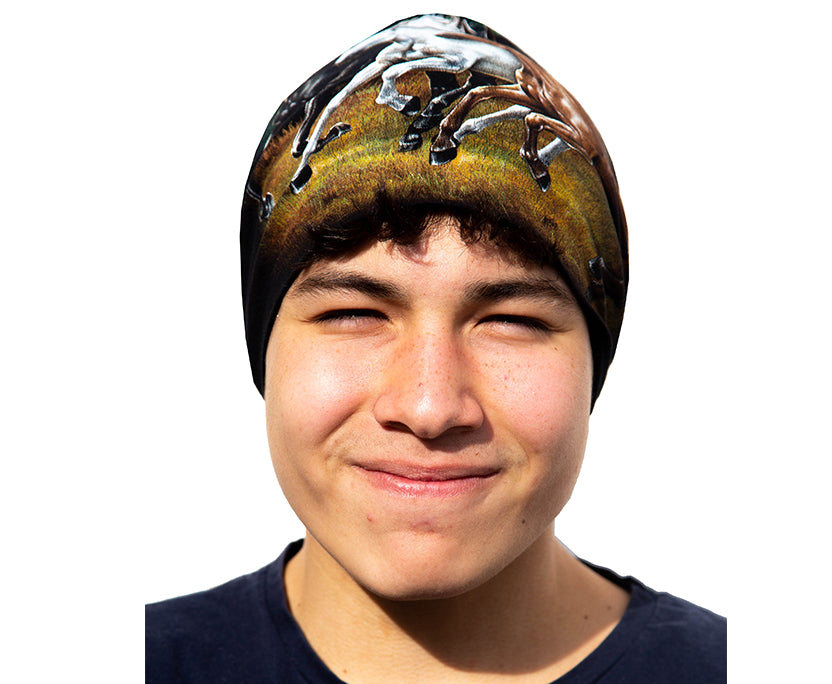 Beanie mit Pferde-Motiv – Unisex Mütze aus Baumwolle