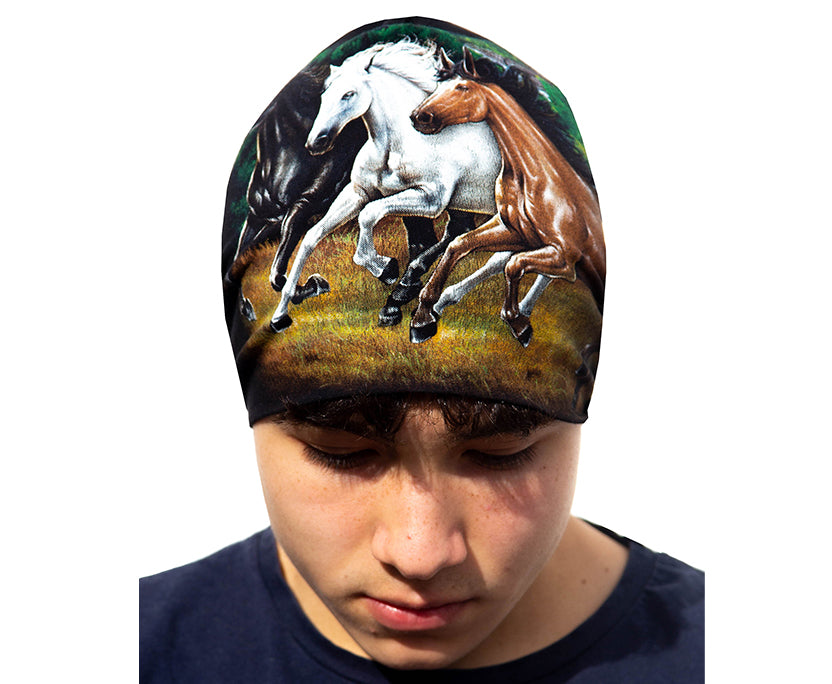 Beanie mit Pferde-Motiv – Unisex Mütze aus Baumwolle