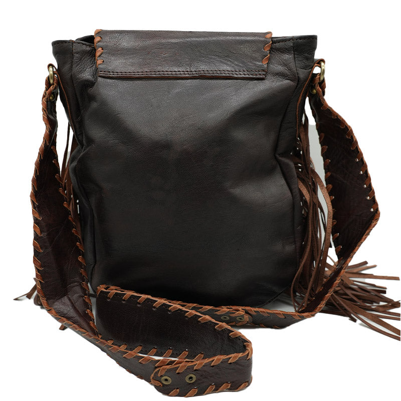 Leder-Umhängetasche mit langen Fransen & Boho-Details