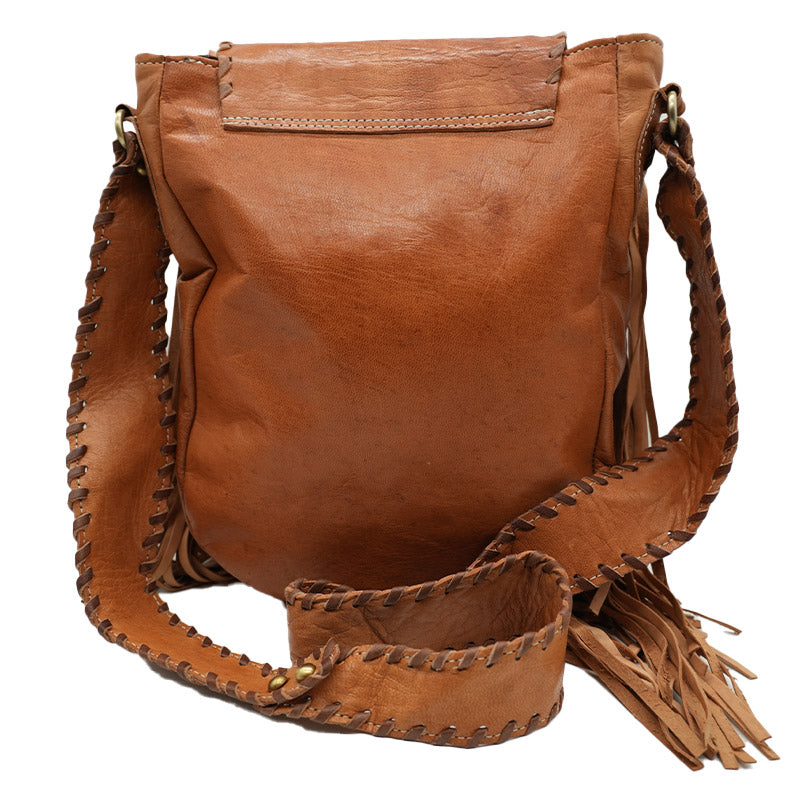 Handgemachte Leder-Umhängetasche im Boho Stil mit Fransen
