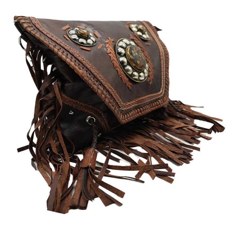 Ethno Schultertasche aus Leder mit Fransen