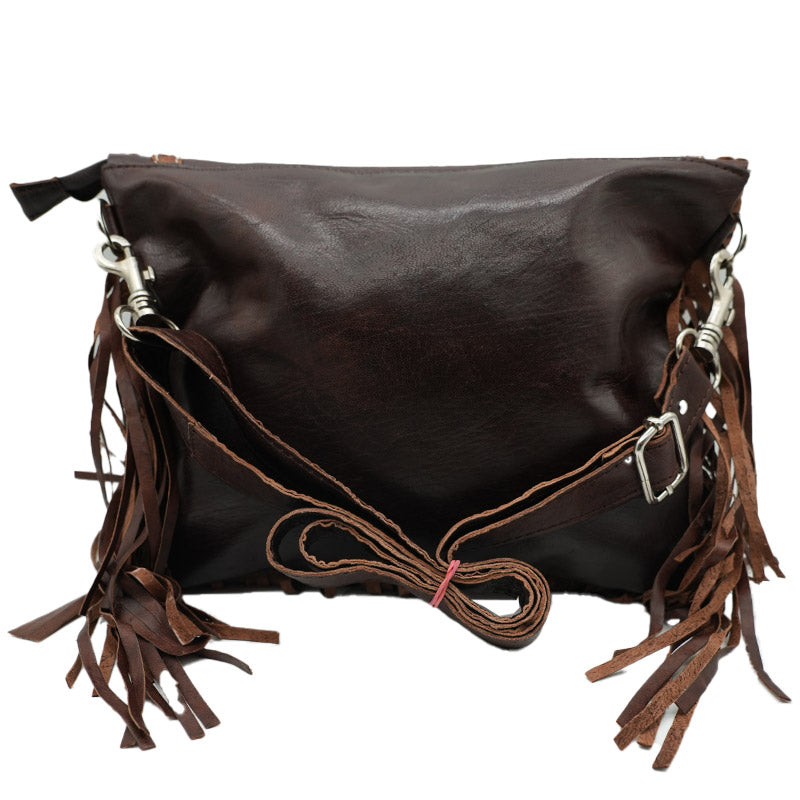 Ethno Schultertasche aus Leder mit Fransen