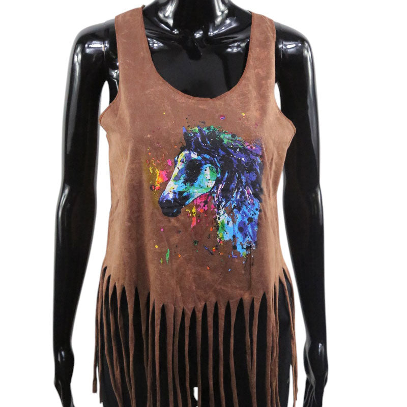 Damen Top Pferdekopf bunt auf blau, grün, braun oder schwarz batik