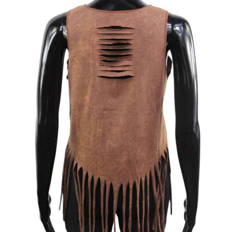 Boho Damen-Top – Braun mit Wolfsmotiv