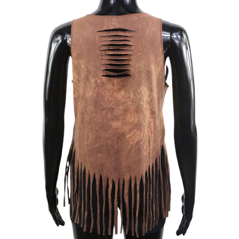 Boho Damen-Top – Braun mit Traumfänger & Fransen