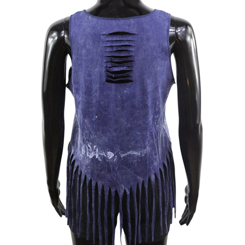 Boho Damen-Top – Violettblau mit Union Jack & Fransen