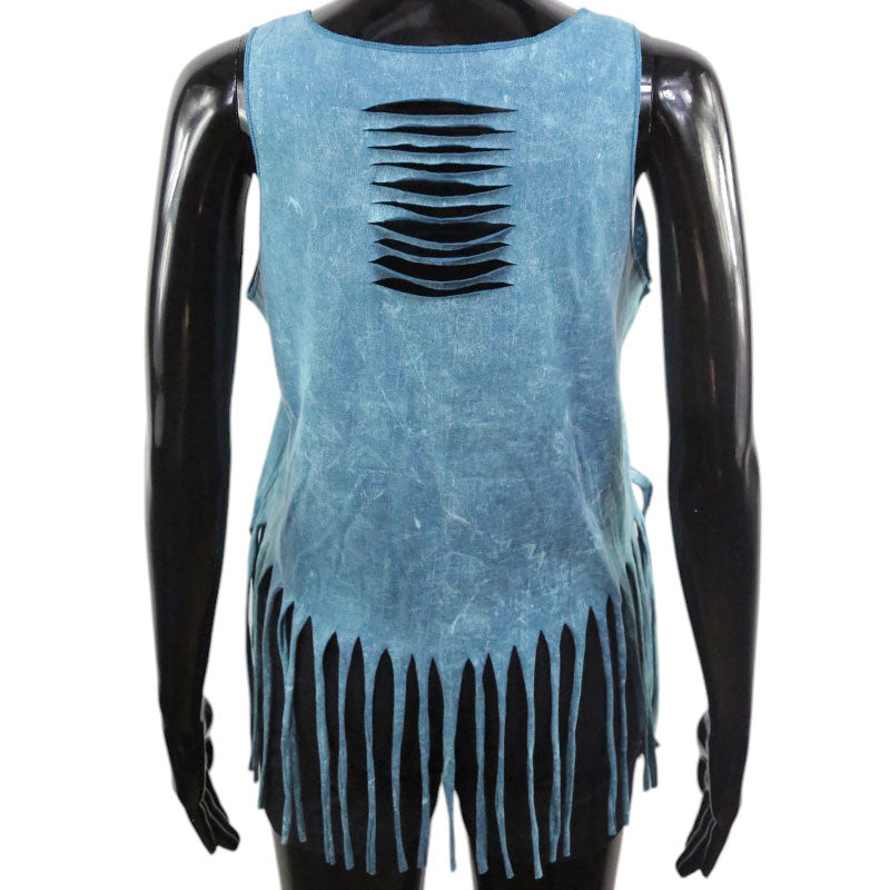 Damen Top mit Wolf-Motiv in Bronze | Boho Stil mit Fransen