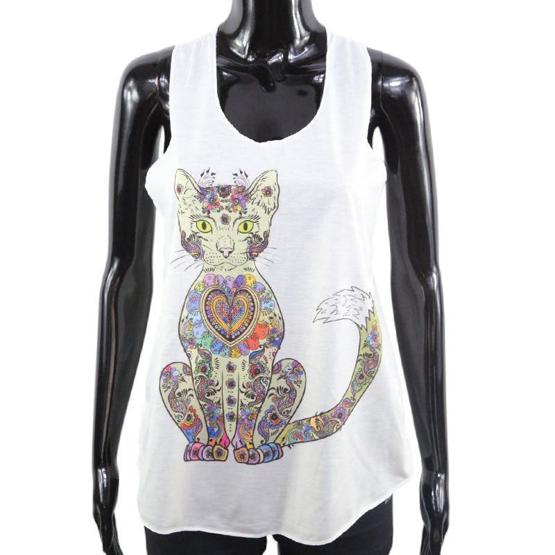 Katzen Top Weiß – Buntes Mandala Design für Katzenliebhaberinnen