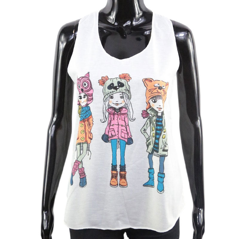 Mädchen Top Weiß – Comic-Style mit Winter Girls Print