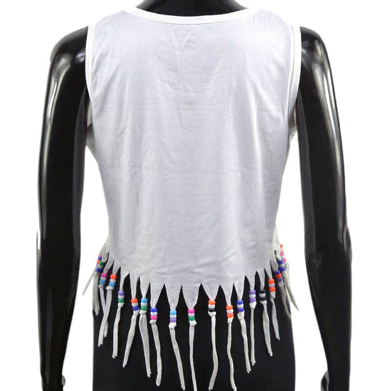 Boho Crop Top mit Stier-Schädel Print und Fransen – Festival Style