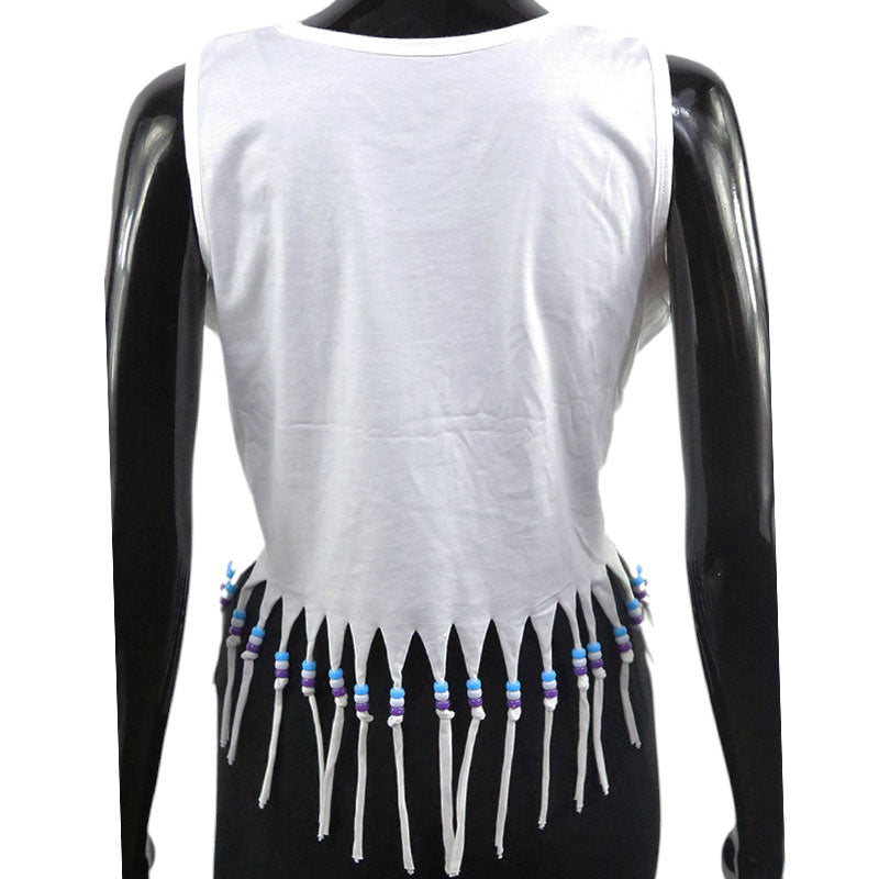 Damen Crop Top mit Traumfänger-Print und Fransen – Sommer Tanktop Weiß