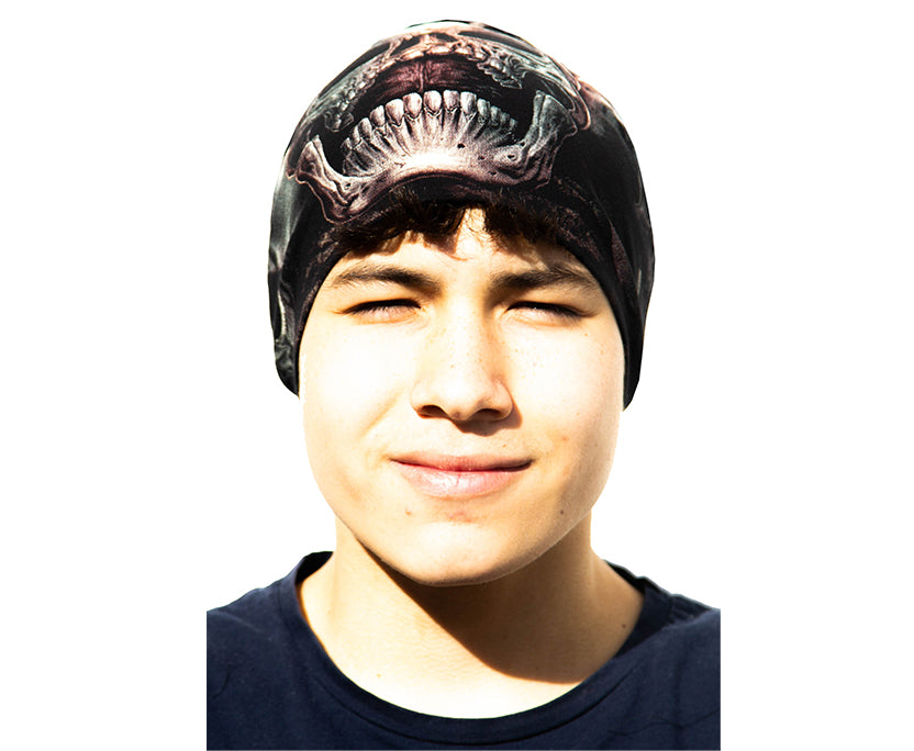 Skull Raven Beanie – Rockige Mütze für Biker & Metalheads